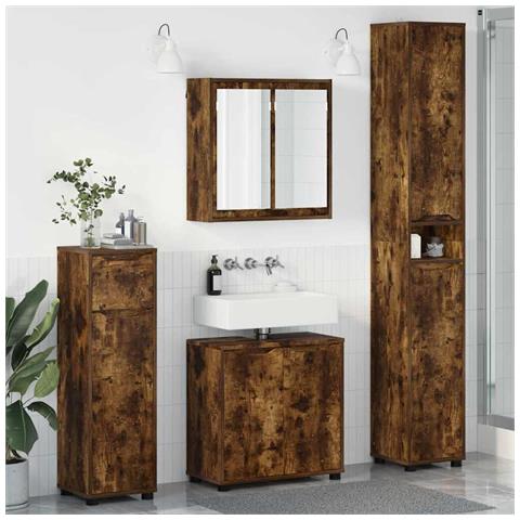 Set di mobili per il bagno 4 pcs Rovere fumé Legno multistrato - Foto 2