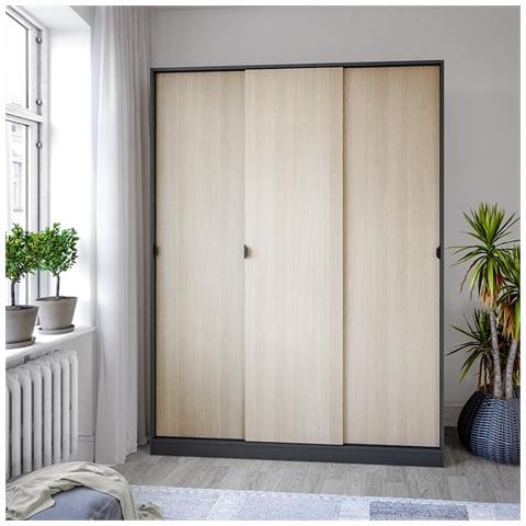 Armadio Camera Da Letto Senales - Guardaroba 3 Ante 4 Ripiani, 150x50 Cm Nero Antracite - Foto 2