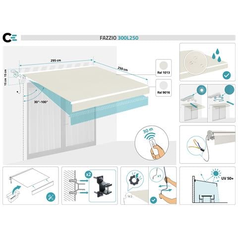 Tenda Da Sole Motorizzata Semi-cassonata Fazzio 3m X 2,5m Bianca Con Telo Beige - Foto 7