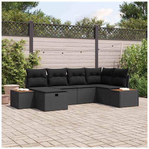 Set Divano da Giardino con cuscino Nero polyrattan - Foto 2