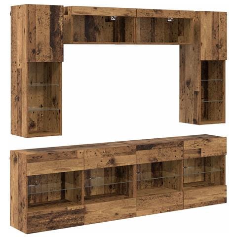 Set di Mobiletto da TV a Parete con led 6 pcs Legno vecchio - Foto 1