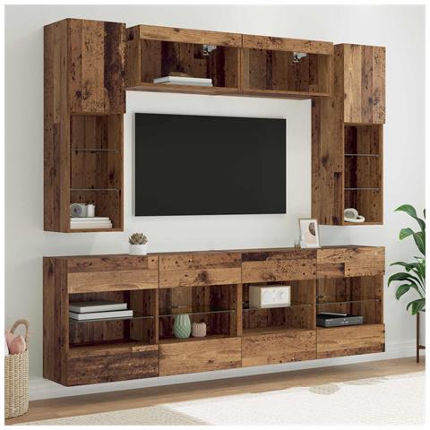 Set di Mobiletto da TV a Parete con led 6 pcs Legno vecchio - Foto 2