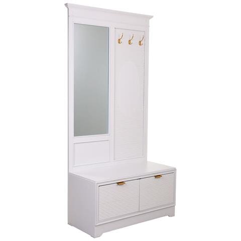 Mobile Da Ingresso In Legno Con Specchio Bianco 95x7x190h - 90x41x47h - Foto 1