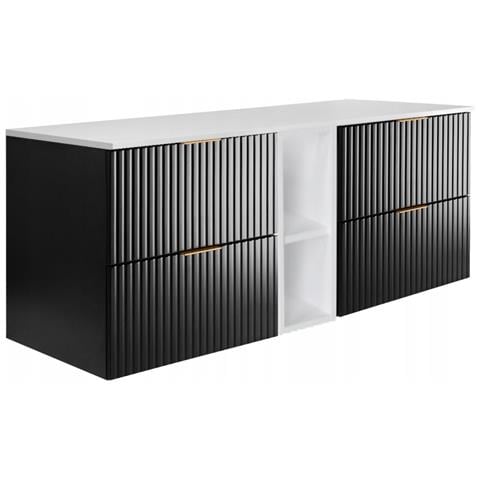 | Mobile sottolavabo - 140/57/46 cm L /A /D - nero opaco - Mobili bagno, lavabo, mobile bagno | Mensola, piano di lavoro - bianco - Foto 1