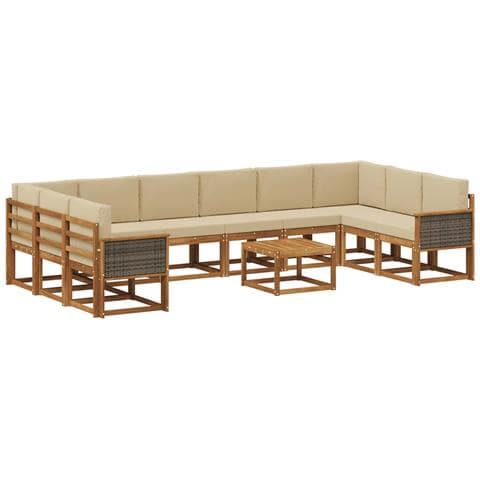 Set di divani da esterno con cuscino 11 pcs Naturale e Beige - Foto 1