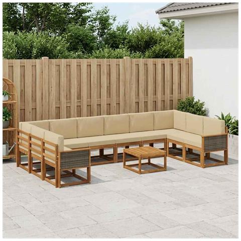 Set di divani da esterno con cuscino 11 pcs Naturale e Beige - Foto 2