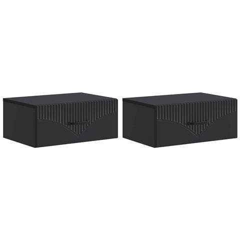Mobiletto da notte a muro 2 pcs Nero 49 x 34,5 x 20 cm - Foto 1