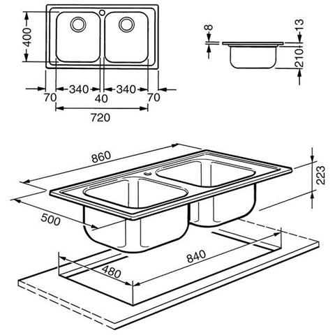 Lavello SP862 2 Vasche Dimensioni 86 x 50 cm Colore Inox Satinato Serie Alba - Foto 2