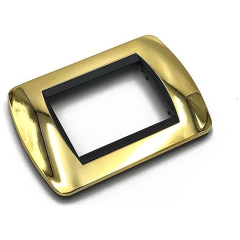 3 Placche Muro 3 Posti Moduli Oro Lucido Compatibile Tipo Bticino Living - Foto 1