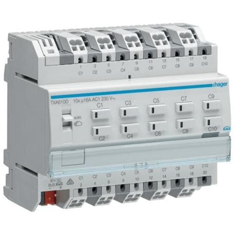 Txa610d. Produkttyp: Auslser Rollo / jalousie, Befestigungstyp: Din-schienenmontage, Anzahl Kanle: 10 Kanle. Eingangsspannung: 230 V, Eingangsfrequenz: 50/60 Hz, Stromstrke: 16 A (txa610d)  - Foto 1