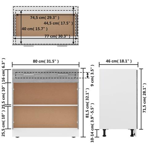 Mobile con Cassetto “Lyon” Grigio Sonoma 80x46x81,5 - Foto 10