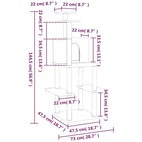Albero Per Gatti Con Tiragraffi In Sisal Crema 144,5 Cm - Foto 6