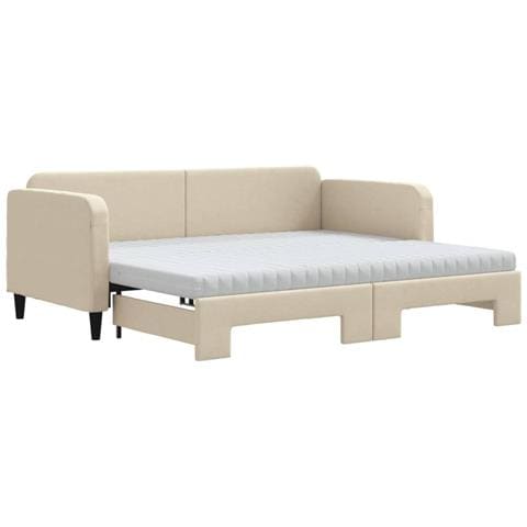 Divano Letto Estraibile Con Materassi Crema 90x200 Cm Tessuto - Foto 1