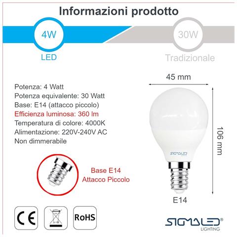 Pack 6 Pezzi Lampadina Led E14 6w (equivalente 40w) - Luce Bianca Calda 2800k - 480 Lumen - Classe Energetica A+ - Attacco Piccolo E14 - Mini Globo P45 - Foto 1