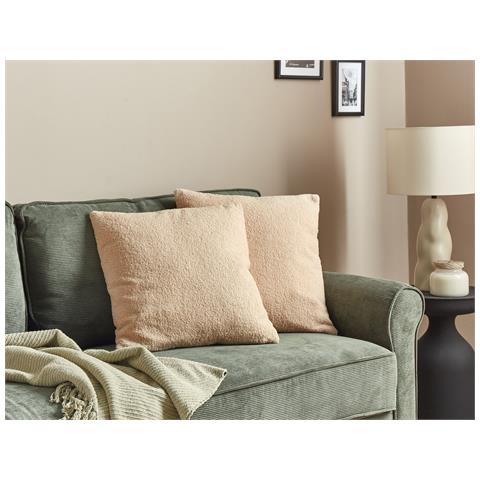 Set Di 2 Cuscini Leuzea Bouclé 45 X 45 Cm Beige Sabbia Tinta Unita - Foto 1