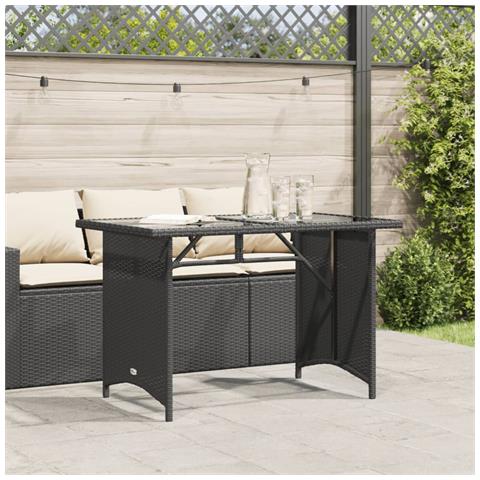 Tavolo Da Giardino Piano In Vetro Nero 110x68x70 Cm Polyrattan - Foto 3