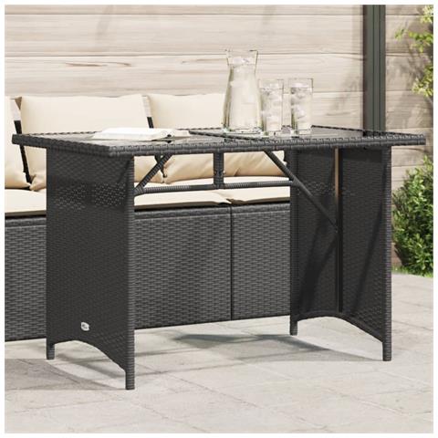 Tavolo Da Giardino Piano In Vetro Nero 110x68x70 Cm Polyrattan - Foto 1
