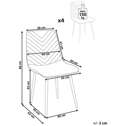 Set Di 4 Sedie Da Pranzo Havre Velluto Bianco Sporco - Foto 8