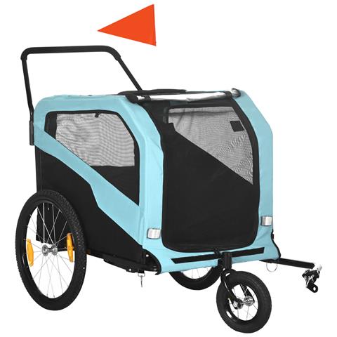 Rimorchio Bici Per Cani 30kg Max Con 2 Ingressi E Tasche Portaoggetti, In Acciaio E Tessuto Oxford, Blu - Foto 1