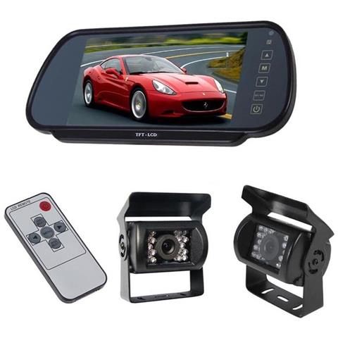 Kit Specchietto 7" Lcd 2 Telecamera 18 Led Retromarcia Auto Camper Camion 2 Cavo - Foto 1