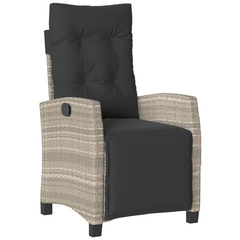 Sedia Reclinabile Giardino Poggiapiedi Grigio Chiaro Polyrattan - Foto 1