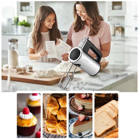 Frullatore A Mano Con Doppia Frusta, 800w, 5 Velocità, Pulsante Turbo, 4 Fruste Per Montare E Impastare, Acciaio Inossidabile. - Foto 2