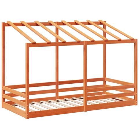 Letto Bambini Con Tetto Marrone Cera 90x200 Cm Massello Pino - Foto 3