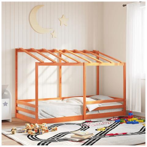 Letto Bambini Con Tetto Marrone Cera 90x200 Cm Massello Pino - Foto 1