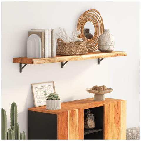 Mensola Muro 120x20x3,8cm Rettangolare Legno Acacia Bordi Vivi - Foto 1