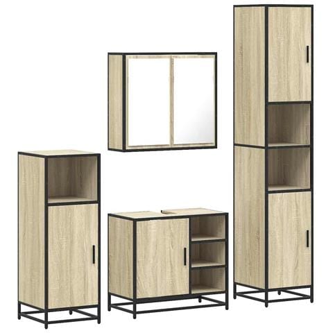 Set Mobili Da Bagno 4 Pz Rovere Sonoma In Legno Multistrato - Foto 2
