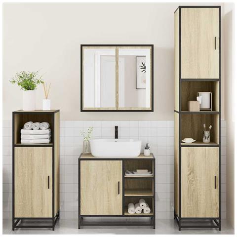 Set Mobili Da Bagno 4 Pz Rovere Sonoma In Legno Multistrato - Foto 3