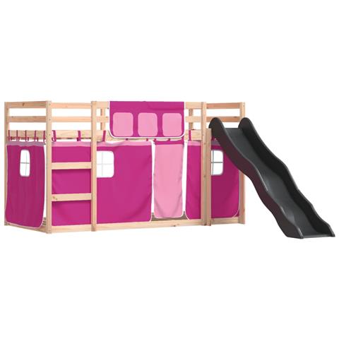 Letto A Castello Con Scivolo E Tende Rosa 90x190 Cm - Foto 3