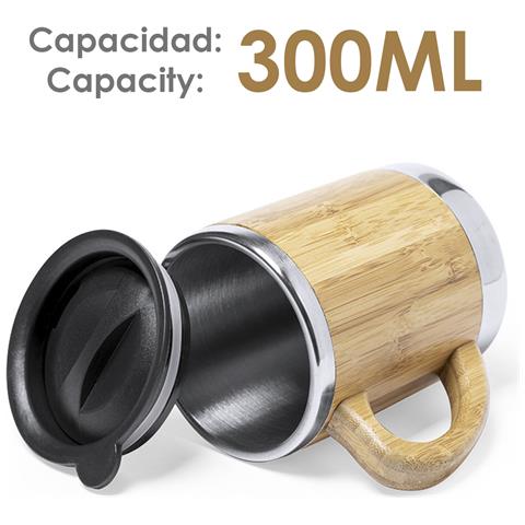 Vanatin Tazza Termica Nature Da 300ml. Corpo In Bamboo E Acciaio Inox A Doppia Parete Per Una Migliore Conservazione Della Temperatura Fredda/calda. Con Tappo Dosatore. - Foto 2