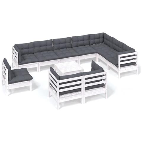 Lusso Casadino -  Set Divani Da Giardino 11 Pz Con Cuscini Bianchi Legno Di Pino - Foto 1