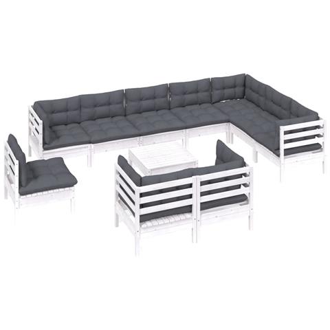 Lusso Casadino -  Set Divani Da Giardino 11 Pz Con Cuscini Bianchi Legno Di Pino - Foto 2