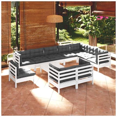 Lusso Casadino -  Set Divani Da Giardino 11 Pz Con Cuscini Bianchi Legno Di Pino - Foto 8