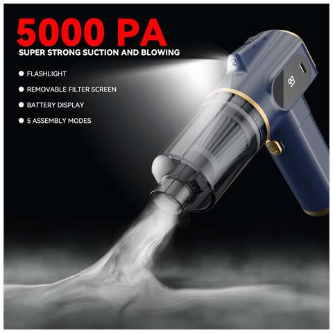 Aspirapolvere Portatile Per Auto - Aspirazione Potente, Senza Fili Blue - Foto 2