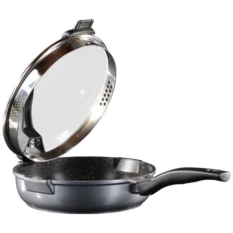 Padella Per Cottura Lenta, Ghisa, 28 Cm, Coperchio In Vetro Forato Per Scolare I Liquidi, Rivestimento Antiaderente - Foto 1