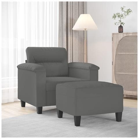 Poltrona con Poggiapiedi Grigio Scuro 60 cm Tessuto Microfibra - Foto 2