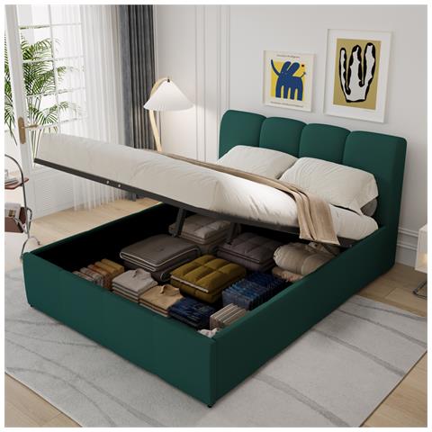 Baltimore Baule Letto Cloud 140x190cm Velluto Verde - Foto 2