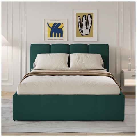 Baltimore Baule Letto Cloud 140x190cm Velluto Verde - Foto 1