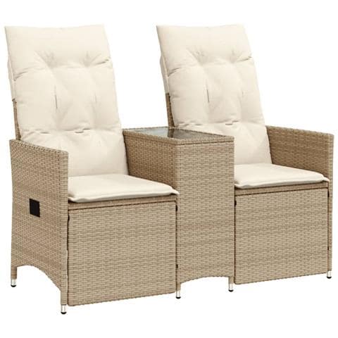 Divano Giardino Reclinabile 2 Posti Tavolino Beige Polyrattan - Foto 1