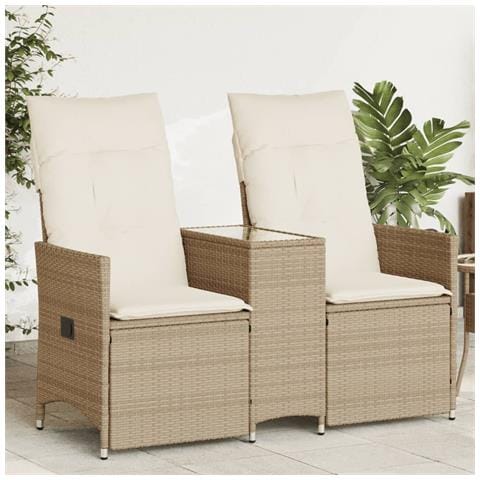 Divano Giardino Reclinabile 2 Posti Tavolino Beige Polyrattan - Foto 2