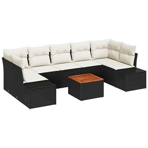 Set Divano da Giardino 8 Pezzi con Cuscini Nero Polyrattan Acacia - Foto 1