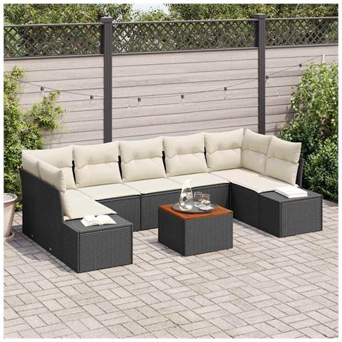 Set Divano da Giardino 8 Pezzi con Cuscini Nero Polyrattan Acacia - Foto 2