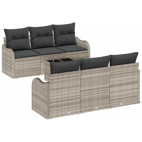 Set Divano da Giardino da 7 Pezzi con Cuscini Grigio Chiaro Polyrattan - Foto 1