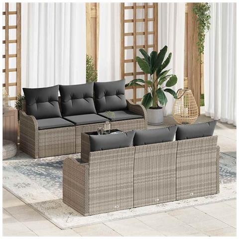 Set Divano da Giardino da 7 Pezzi con Cuscini Grigio Chiaro Polyrattan - Foto 2