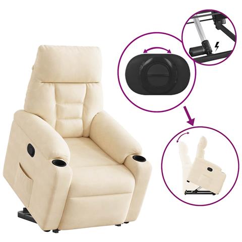 Poltrona Alzapersona Reclinabile Beige in Tessuto Microfibra - Foto 9