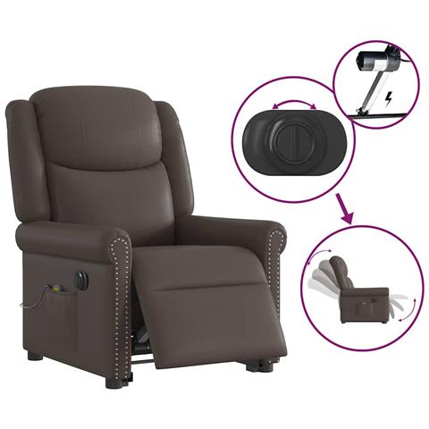 Poltrona Alzapersona Massaggiante Elettrica Marrone Similpelle - Foto 9