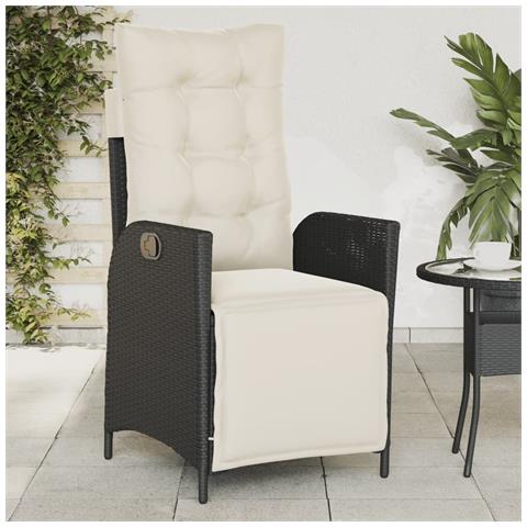 Sedia Reclinabile da Giardino con Poggiapiedi Nera Polyrattan - Foto 2